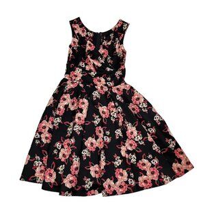 Steady dress Women's M black pink rose dress sleeveless fit flare vintage style